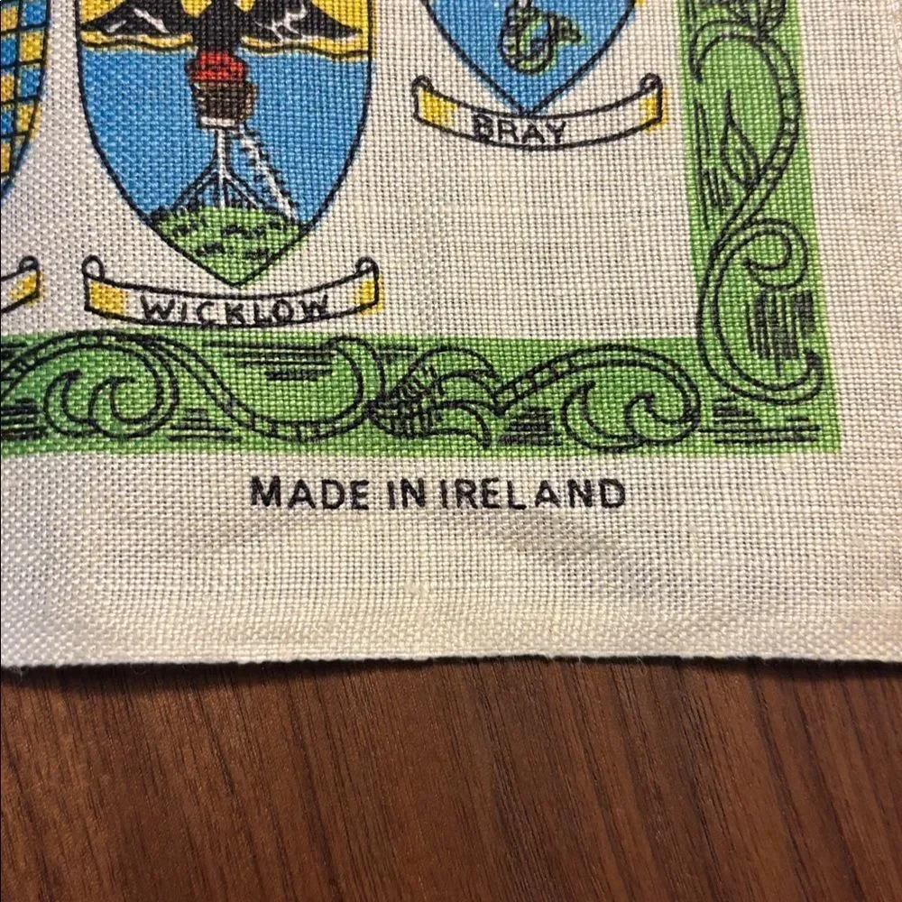 Vintage Irish Linen Tea Towel featuring Ireland Map and Crests Tea Towel